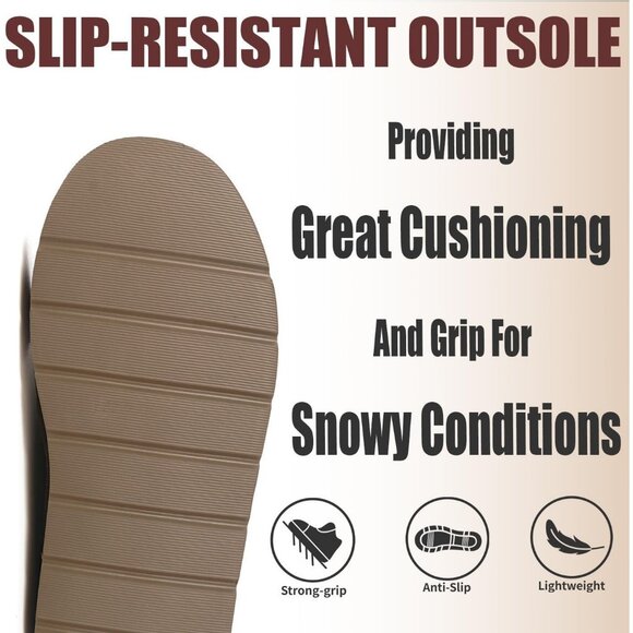 Women's Snow Winter Warm Hook Loop Dark Brown Ankle Faux Fur Lining Booties - Picture 4 of 6